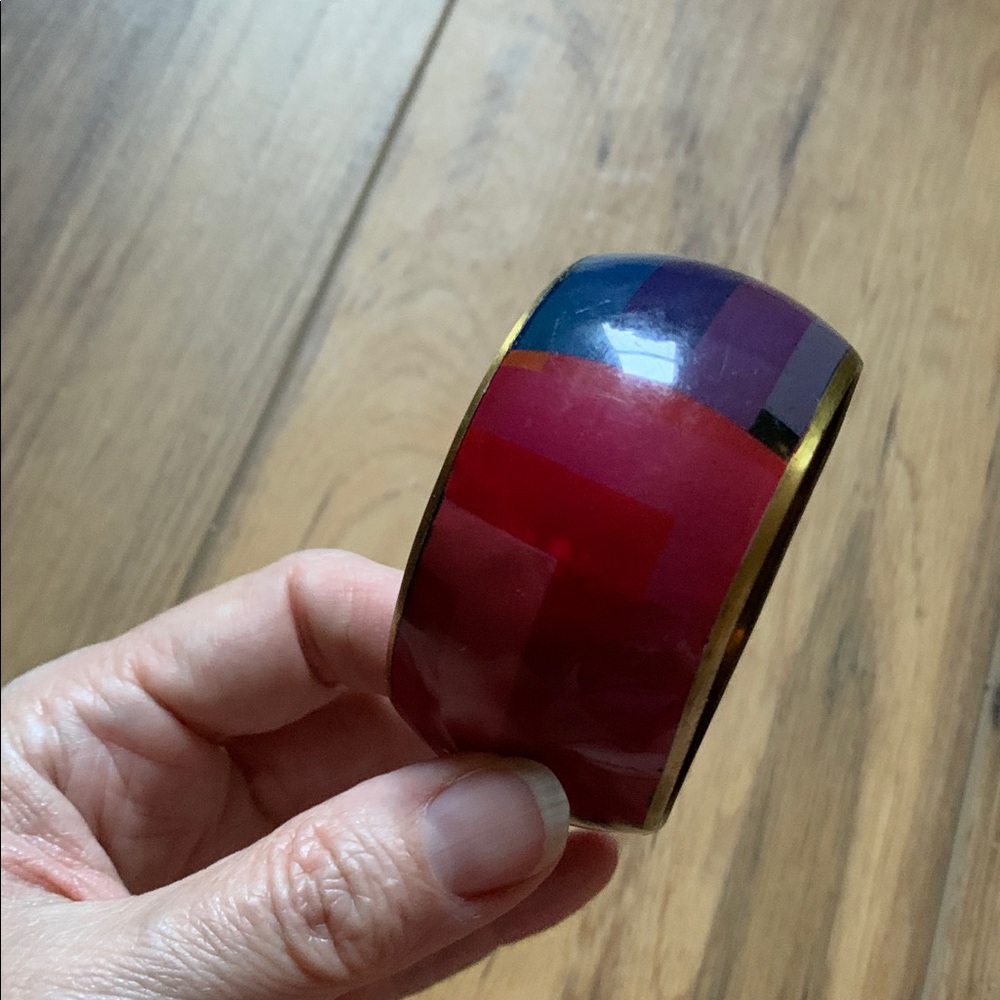 Vintage 90’s chunky geometric red and purple pattern bangle for small hand - Picture 1 of 4